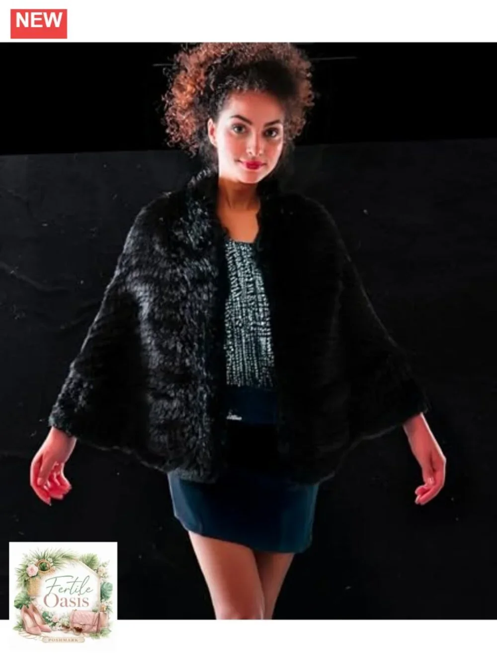 Genuine Rabbit Fur Shawl Poncho Wrap with Pockets for Wedding Party Evening Wear